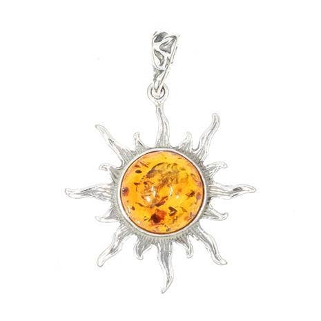 Cognac Amber Sterling Silver Sun Pendant