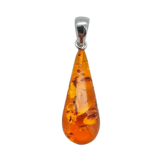 Cognac Amber Sterling Silver Drop Pendant