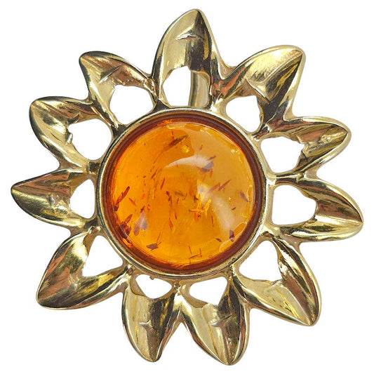 Cognac Amber Gold-Plated Silver Sun Pendant