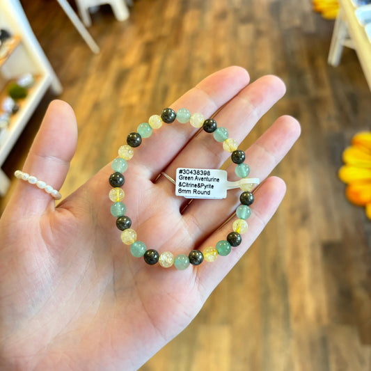 Green Aventurine, Pyrite & Citrine (Money Magnet) Bracelet 6mm