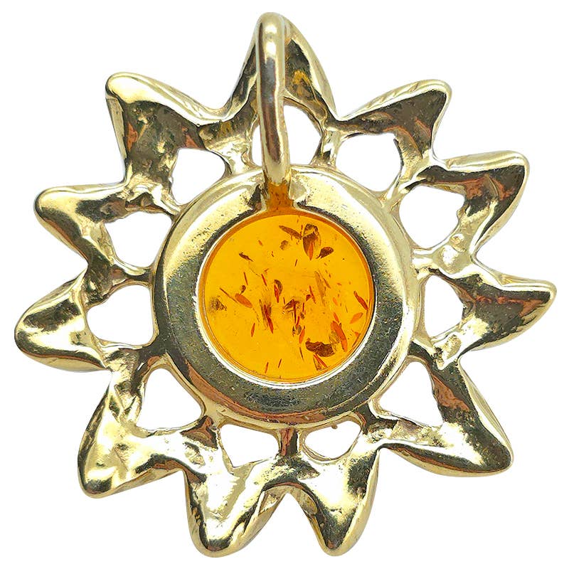 Cognac Amber Gold-Plated Silver Sun Pendant