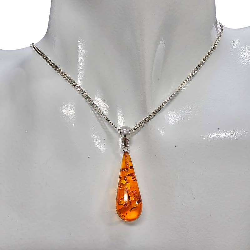 Cognac Amber Sterling Silver Drop Pendant