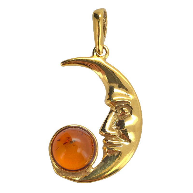 RESERVED Amber Gold Plated Silver Moon Pendant