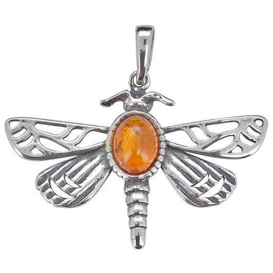 Amber Sterling Silver Dragonfly Pendant