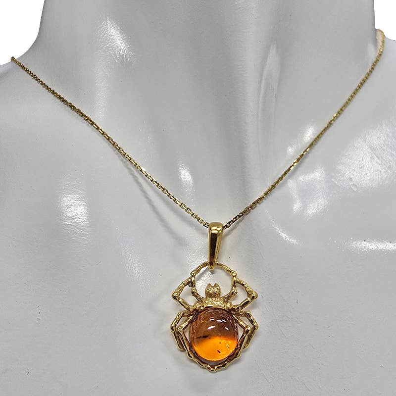 Amber Gold Plated Silver Spider Pendant