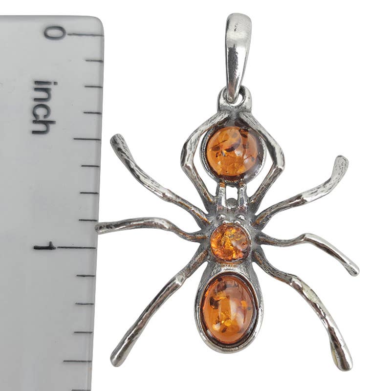 Cognac Amber Sterling Silver Spider Pendant