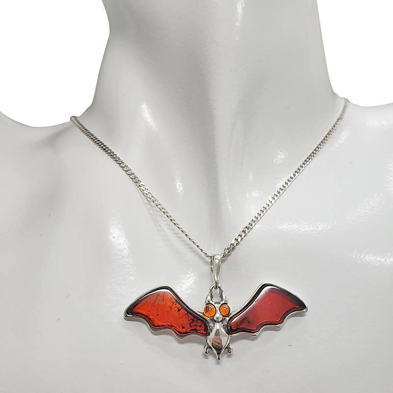 Bat Cherry Amber Sterling Silver Pendant