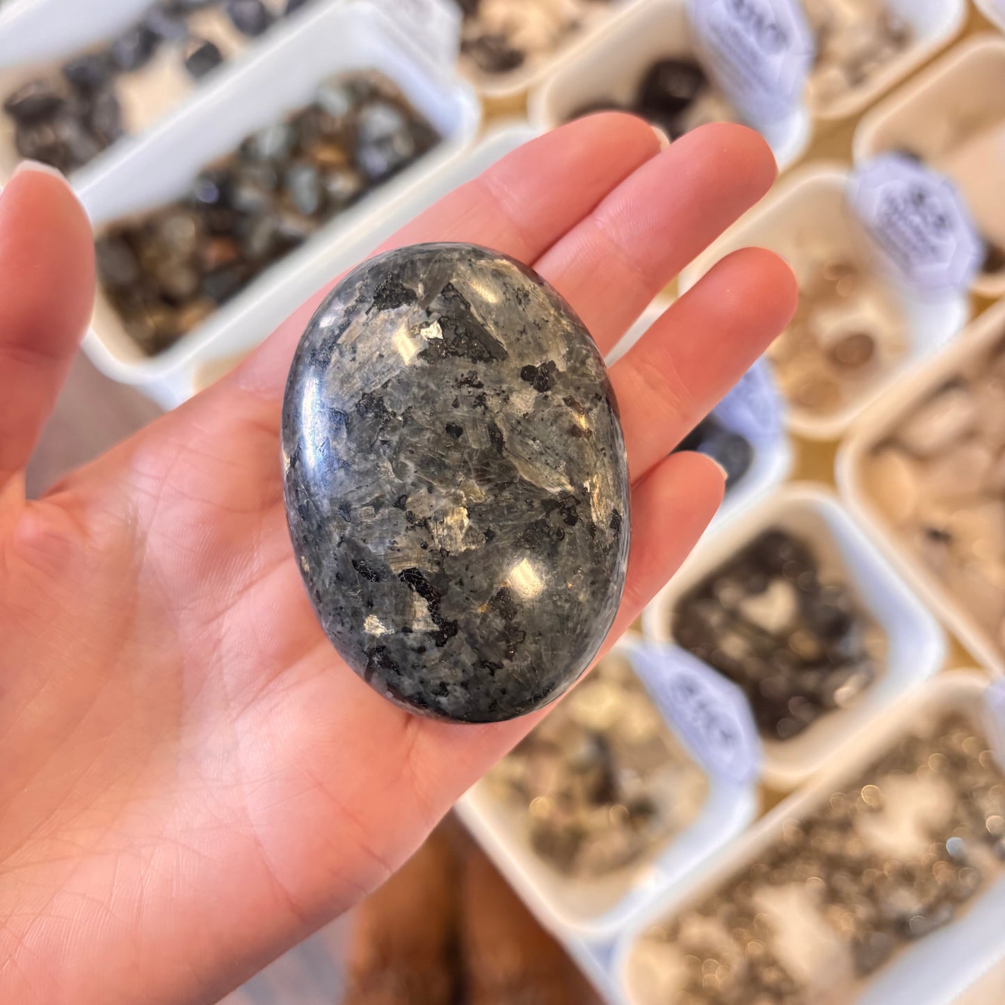 Larvakite (Reduces Negative Thought Patterns) Palm Stone