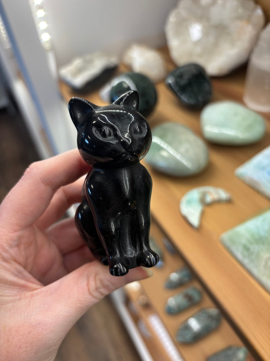 Black Obsidian Cat Carvings