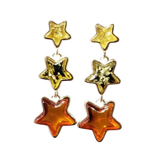 Amber Star Post Dangle Earrings & .925 Sterling Silver