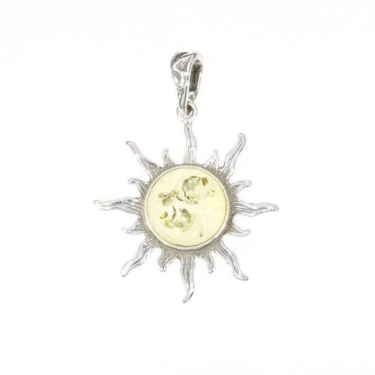 Citrine Amber Sterling Silver Sun Pendant