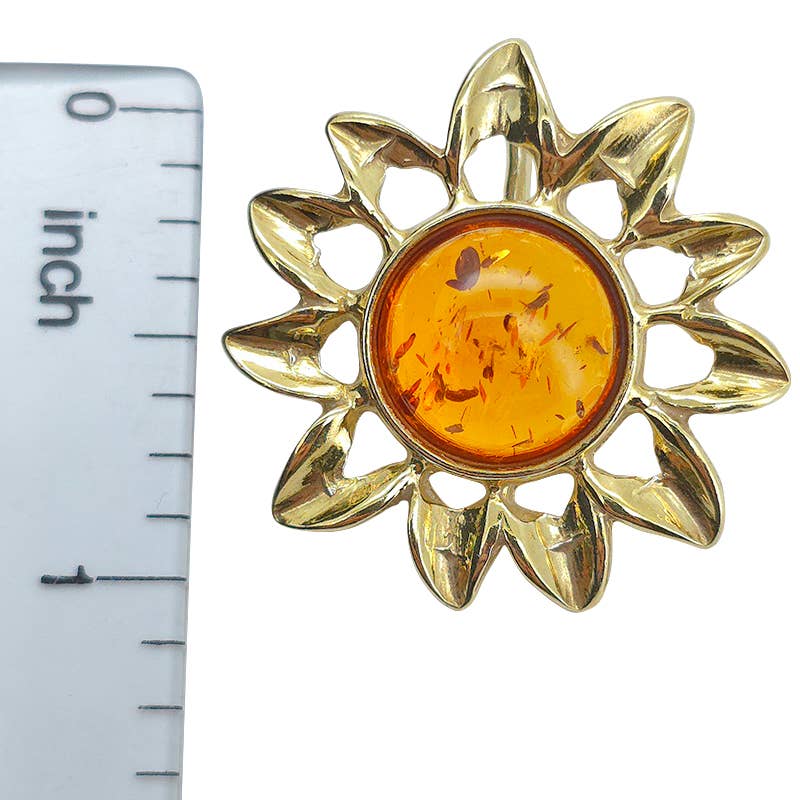 Cognac Amber Gold-Plated Silver Sun Pendant