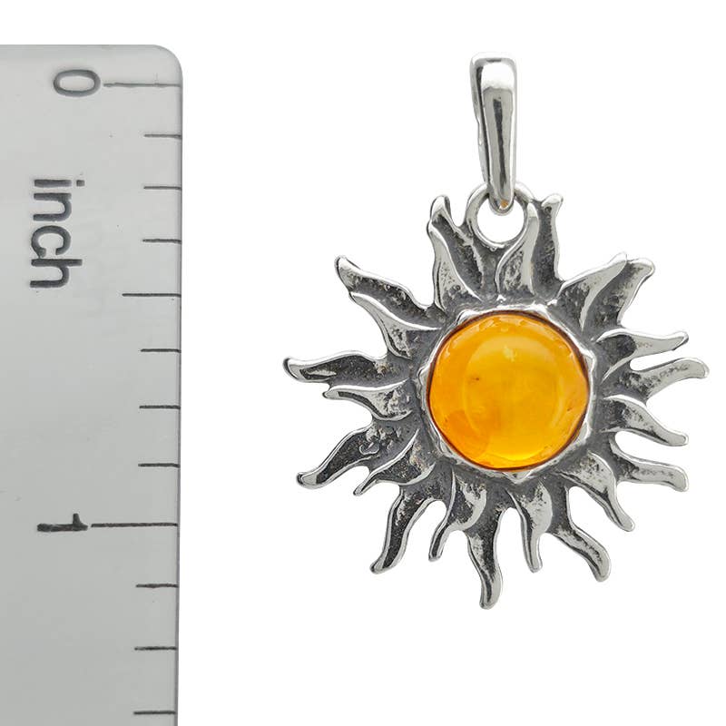 Cognac Amber Sterling Silver Sun Pendant