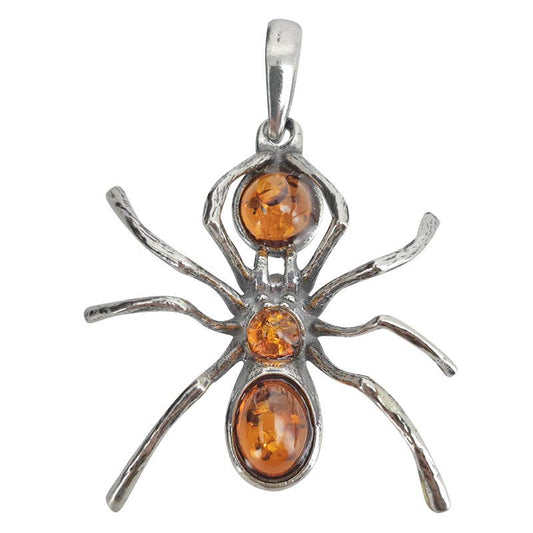 Cognac Amber Sterling Silver Spider Pendant