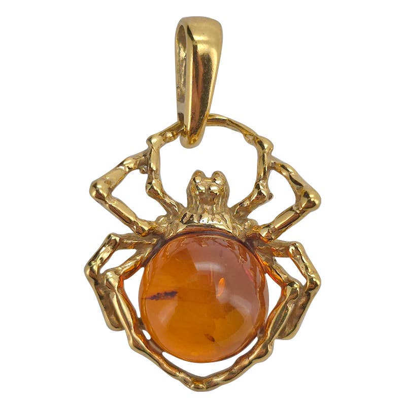 Amber Gold Plated Silver Spider Pendant
