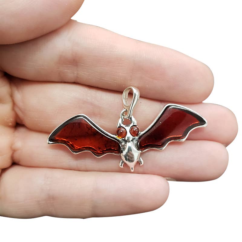 Bat Cherry Amber Sterling Silver Pendant