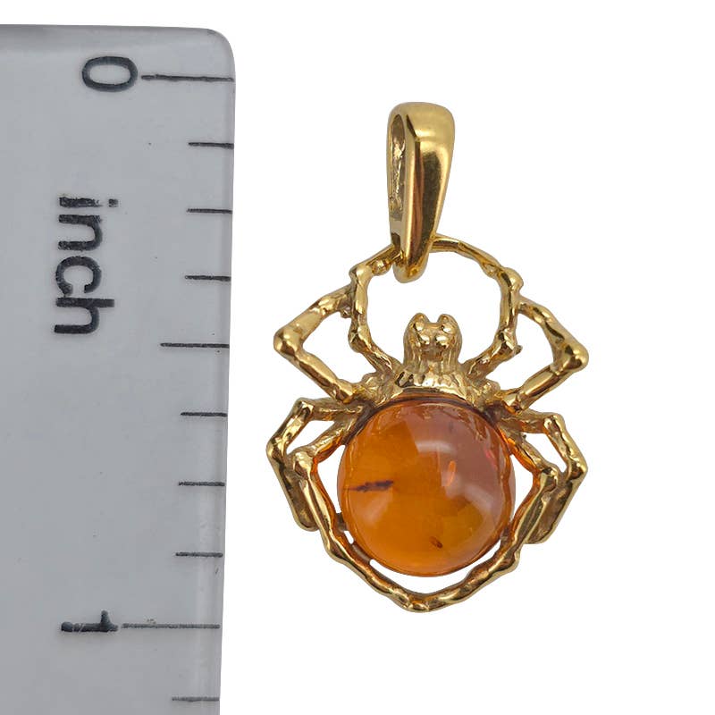Amber Gold Plated Silver Spider Pendant