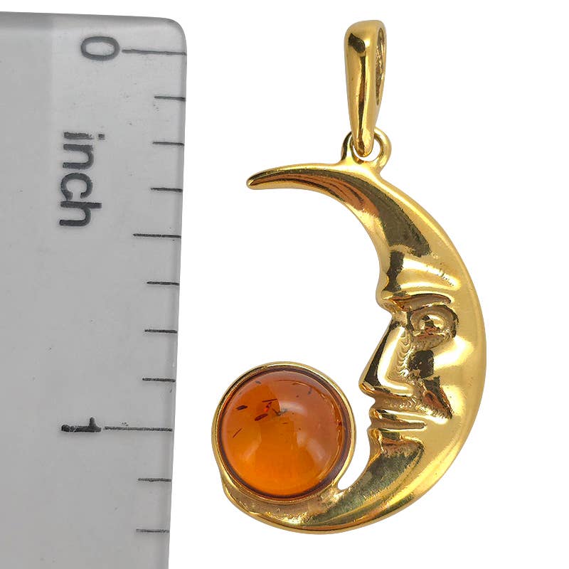 RESERVED Amber Gold Plated Silver Moon Pendant