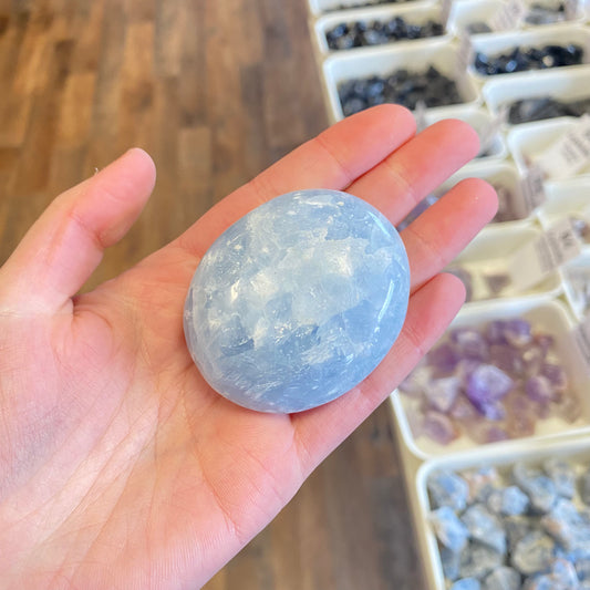 Blue Calcite (Soothes Nerves) Palmstone