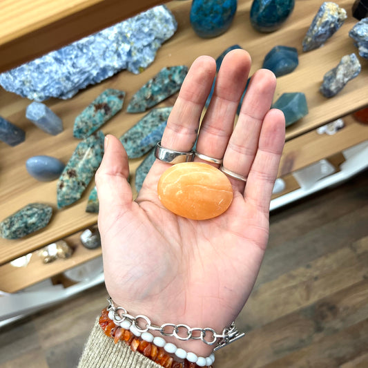 Sherbet Calcite (Physical Expression of Energy) Palm Stone