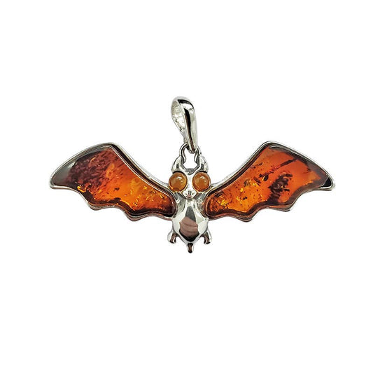 Bat Cognac Amber Sterling Silver Pendant