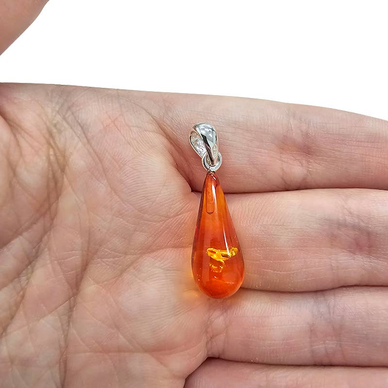 Cognac Amber Sterling Silver Drop Pendant