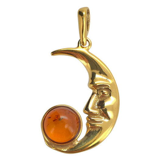 RESERVED Amber Gold Plated Silver Moon Pendant