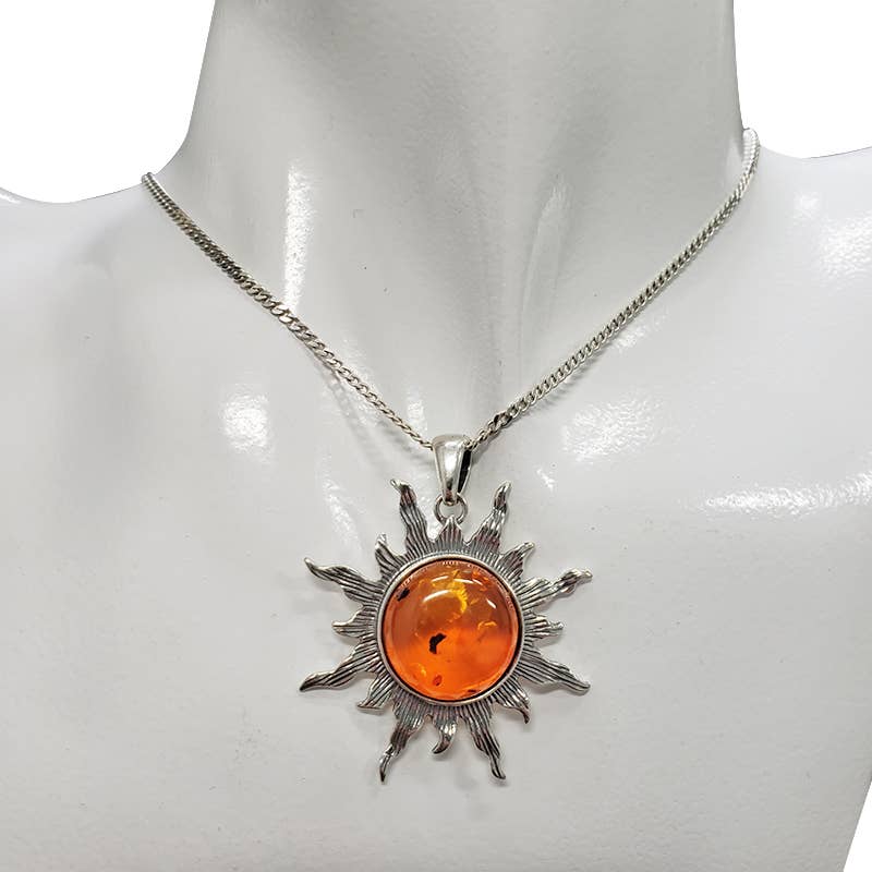 Sun Cognac Amber Silver Pendant