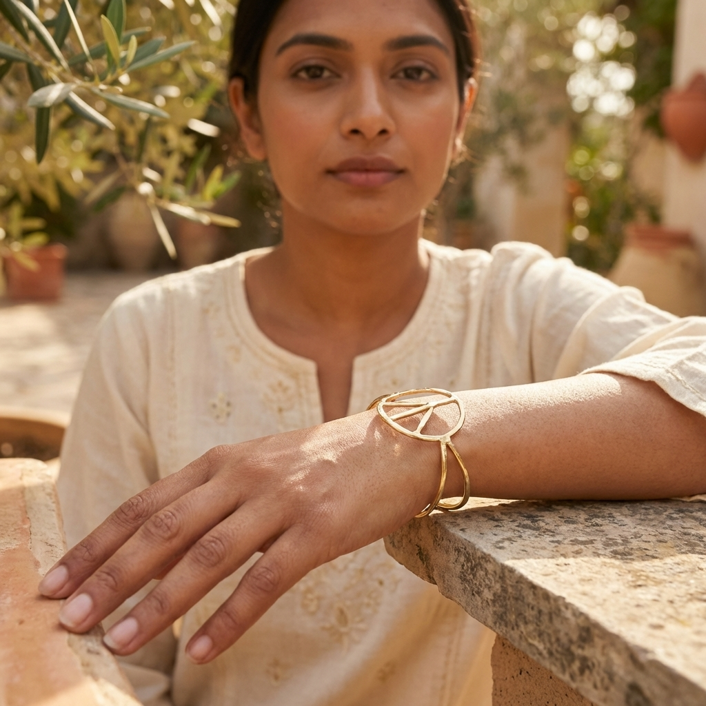 Gold Plated Adjustable Cuff Bracelet - Peace Sign