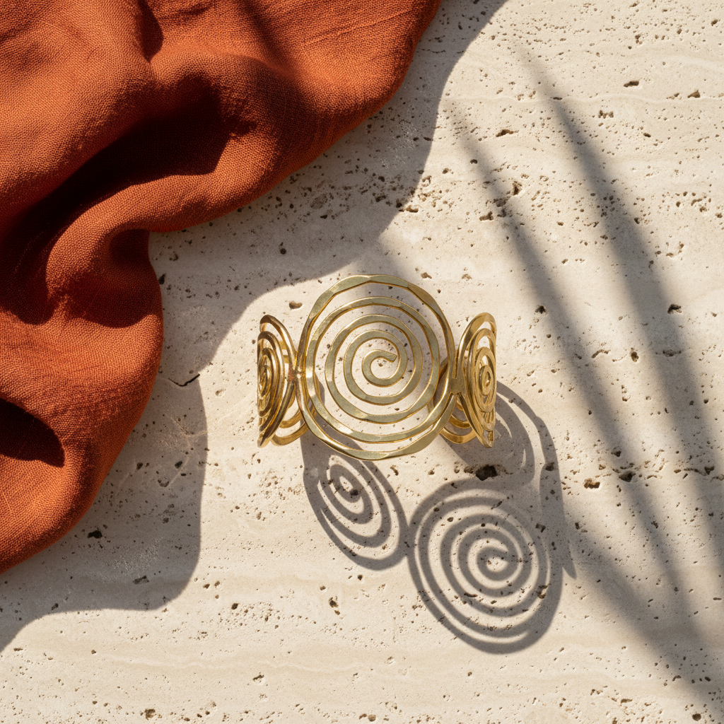 Gold Plated Adjustable Cuff Bracelet - Spiral Circles
