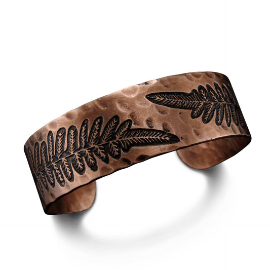 Two Fern Leaves Copper Engraved Cuff Bracelet