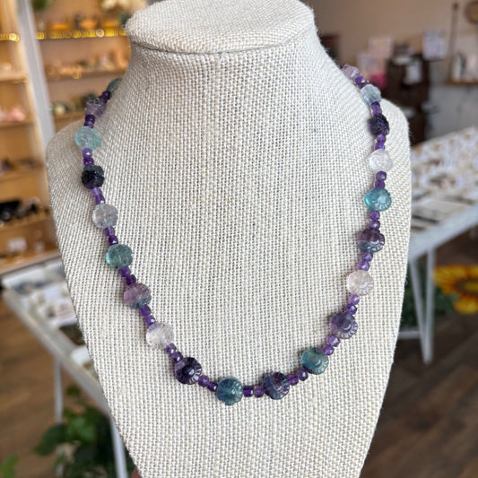 Fluorite & Amethyst Flower Necklace