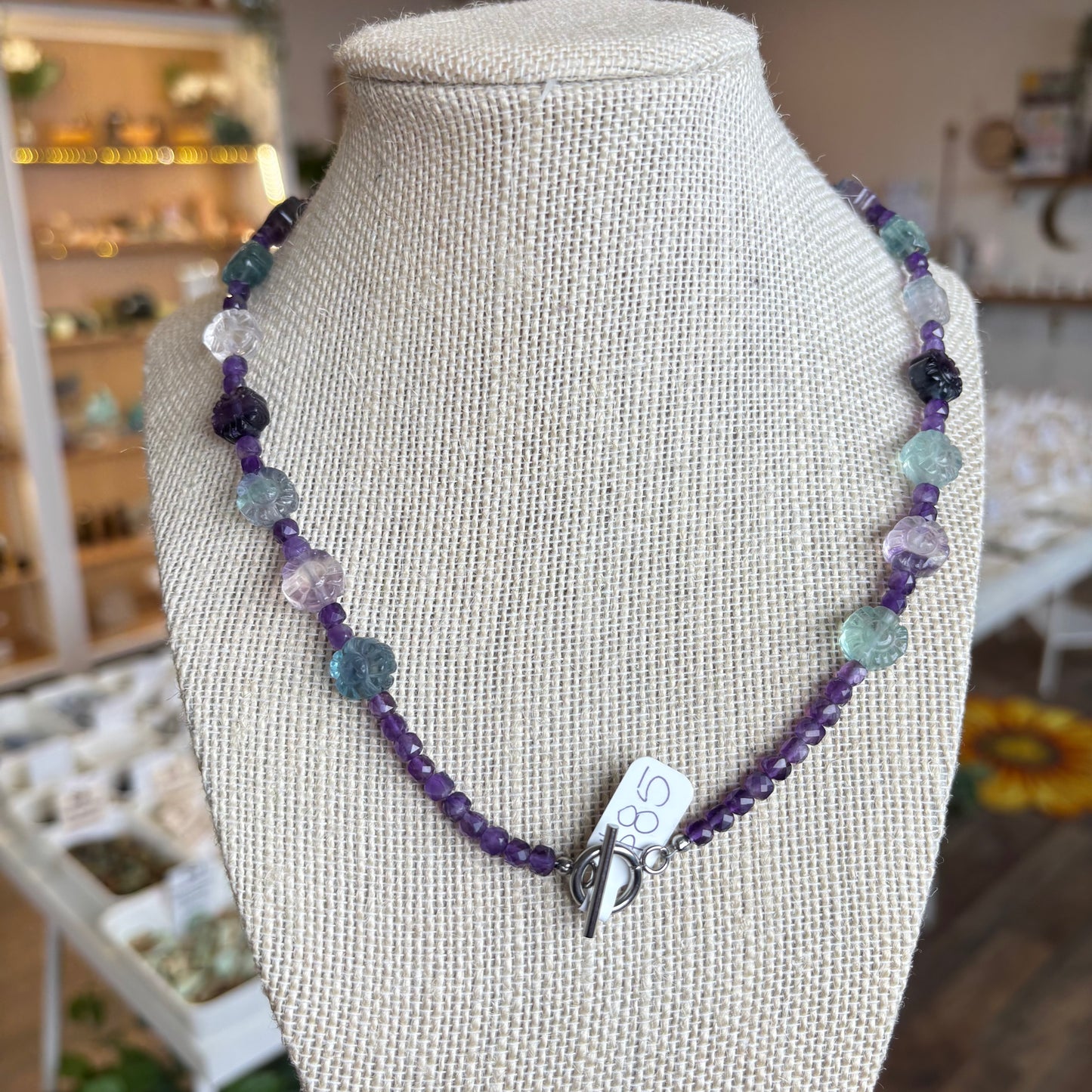 Fluorite & Amethyst Flower Necklace