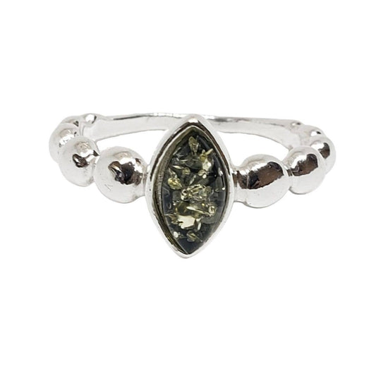 Green Amber Sterling Silver Ring: 8