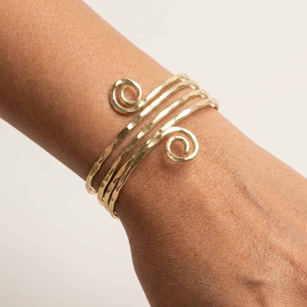 Gold Plated Adjustable Cuff Bracelet - Small Spirals