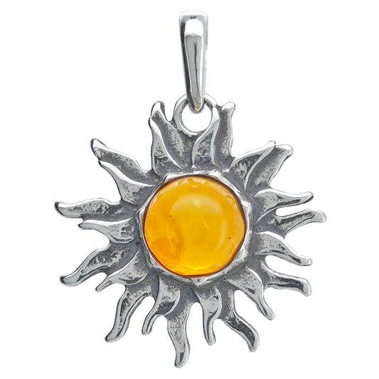 Cognac Amber Sterling Silver Sun Pendant