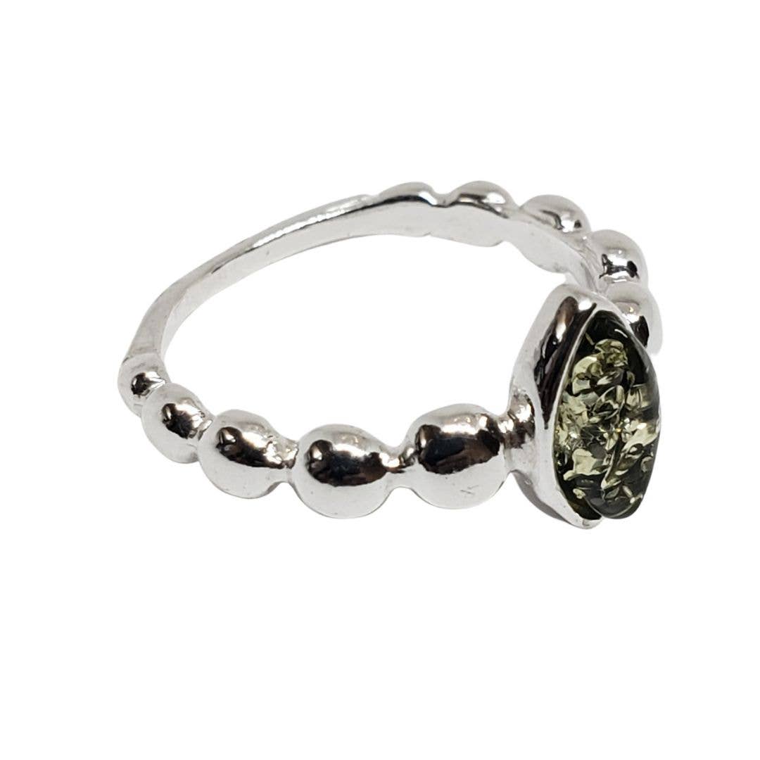 Green Amber Sterling Silver Ring: 8