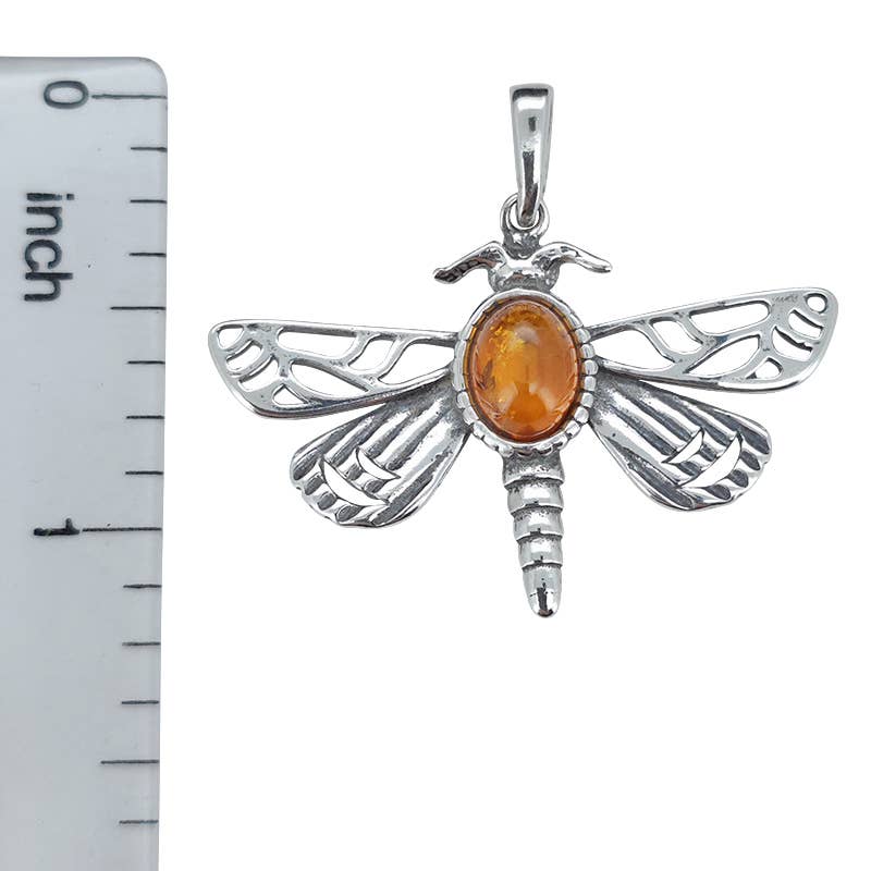 Amber Sterling Silver Dragonfly Pendant