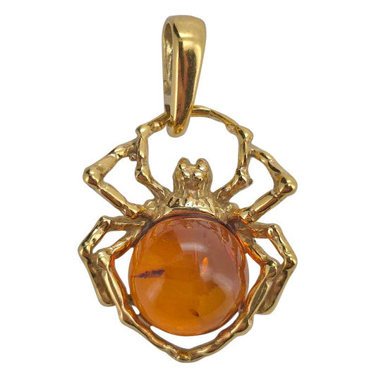 Amber Gold Plated Silver Spider Pendant