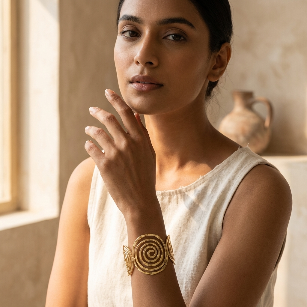 Gold Plated Adjustable Cuff Bracelet - Spiral Circles