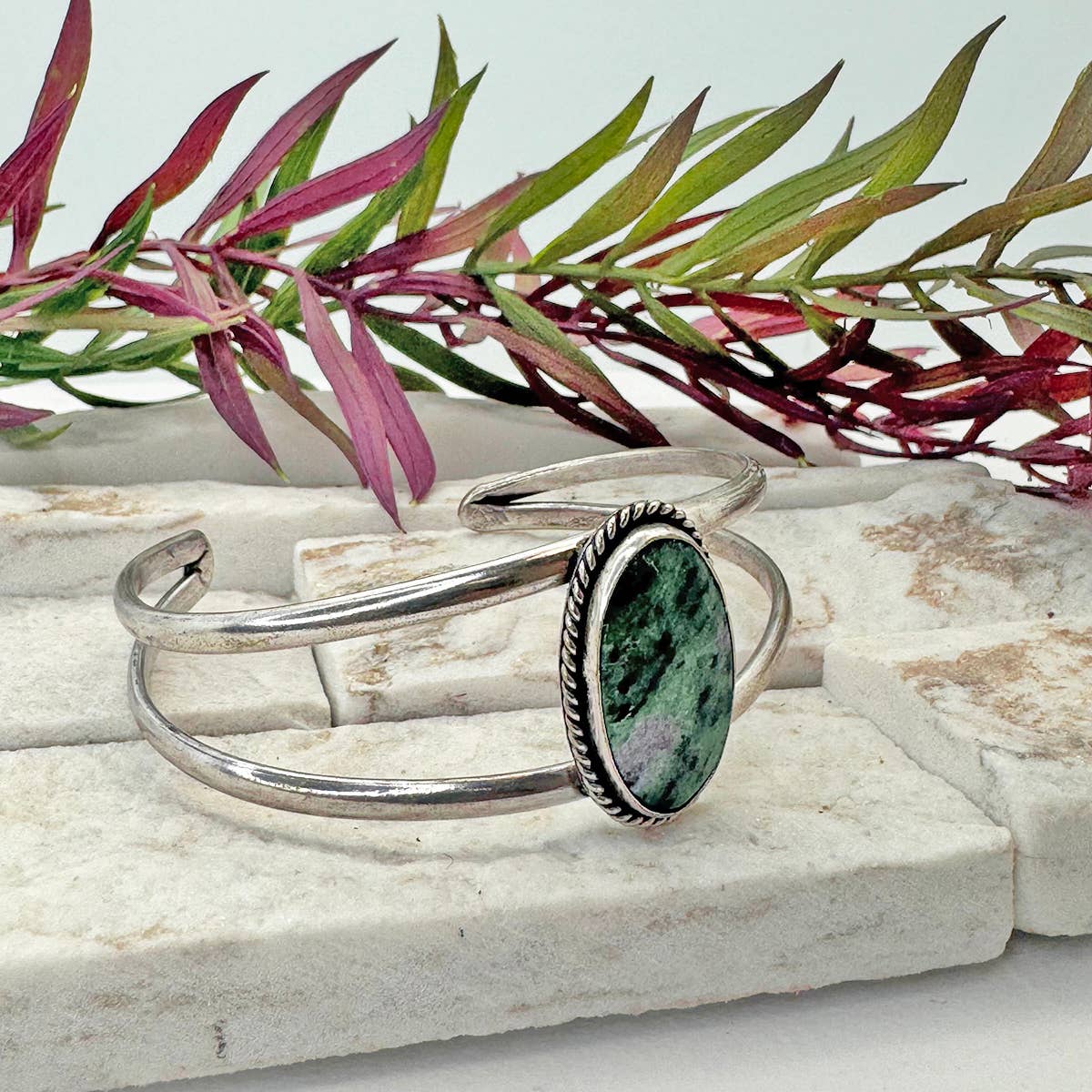 Kashi Semiprecious Stone Cuff Bracelet - Ruby Zoisite