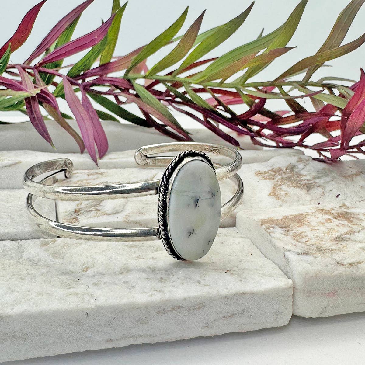 Kashi Semiprecious Stone Cuff Bracelet - Dendritic Opal