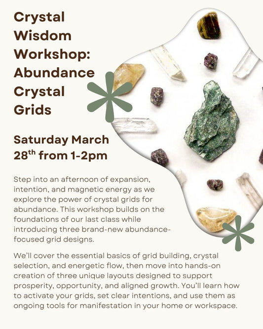 Crystal Wisdom Workshop: Abundance Crystal Grids with Erin | Saturday 3/28/26 1pm